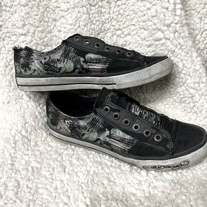 Womens Ed Hardy Black Laceless Sneakers Size 8